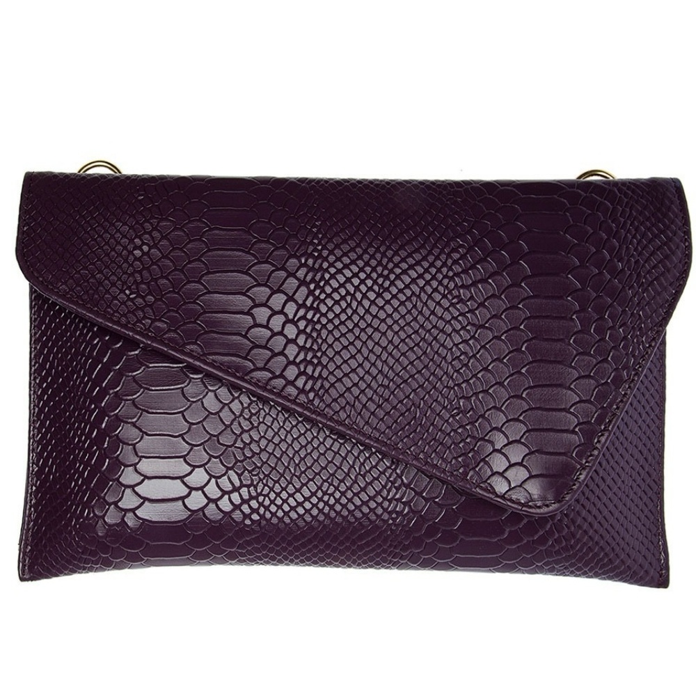 Genuine leather purple snake clutch crossbody bag